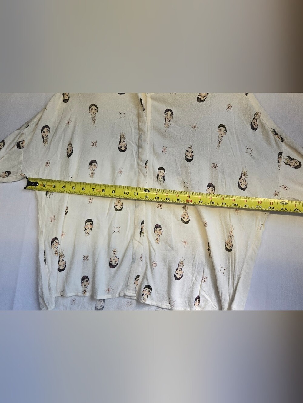 Johnny Was Ivory Button-Down Shirt with Face Print-Size M - Picture 4 of 9